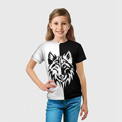 Футболка детская Волк чёрно-белый, цвет: 3D-принт — фото 2