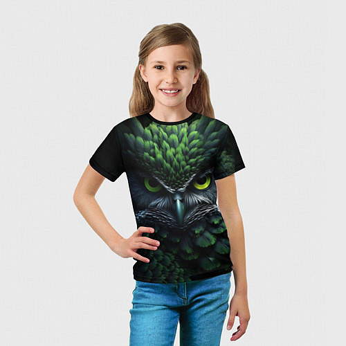 Детская футболка Зеленая фэнтази сова / 3D-принт – фото 5
