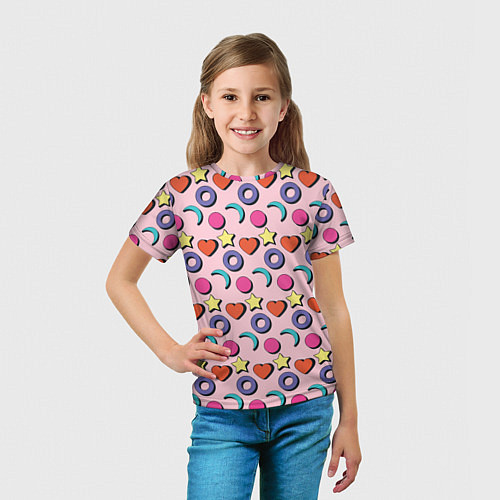 Детская футболка Современный узор с сердечной звездой и кругом / 3D-принт – фото 5