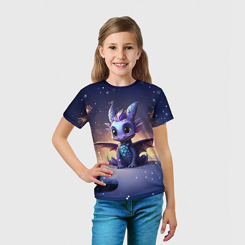 Детская футболка Милый дракон на фоне салюта / 3D-принт – фото 5