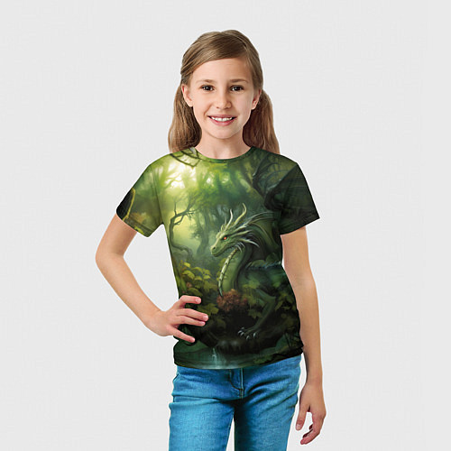 Детская футболка Лесной зеленый дракон символ 2024 года / 3D-принт – фото 5