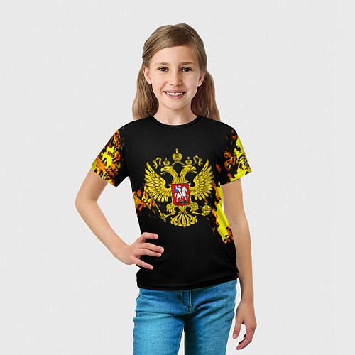 Детская футболка Герб РФ краски жёлтые патриотизм / 3D-принт – фото 5