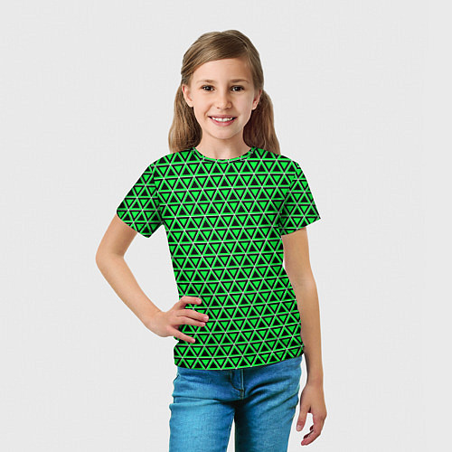Детская футболка Зелёные и чёрные треугольники / 3D-принт – фото 5