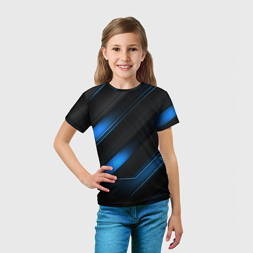 Детская футболка Синий неоновый яркий свет на черном абстрактном фо / 3D-принт – фото 5