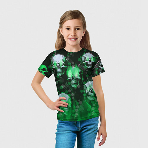 Детская футболка Зелёные черепа на зелёном фоне / 3D-принт – фото 5