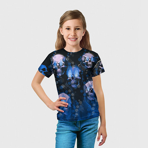 Детская футболка Синие черепа на чёрном фоне / 3D-принт – фото 5