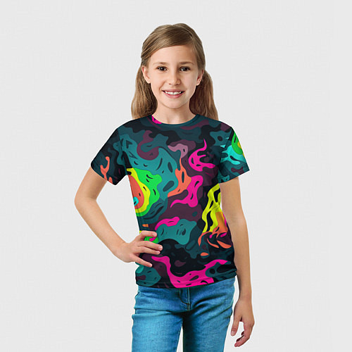Детская футболка Яркие кислотные разноцветные пятна в виде камуфляж / 3D-принт – фото 5