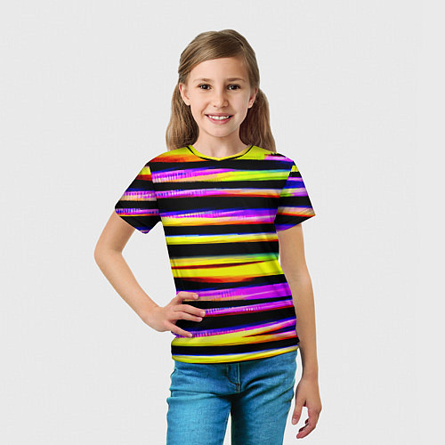 Детская футболка Цветные неоновые полосы / 3D-принт – фото 5