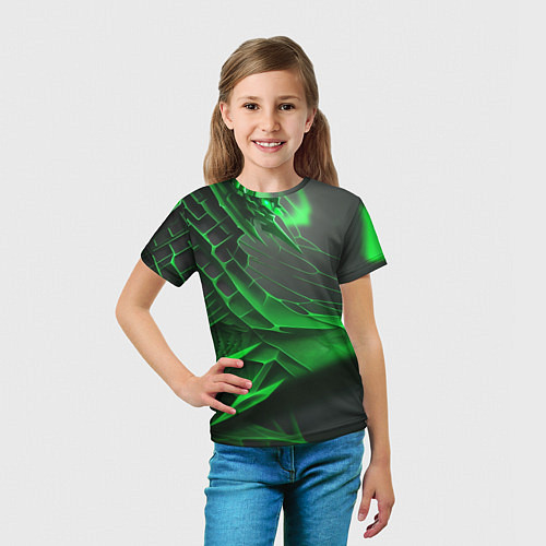 Детская футболка Зелёная сеть на чёрном фоне / 3D-принт – фото 5
