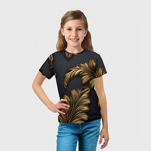 Детская футболка Золотые узоры в виде листьев / 3D-принт – фото 5