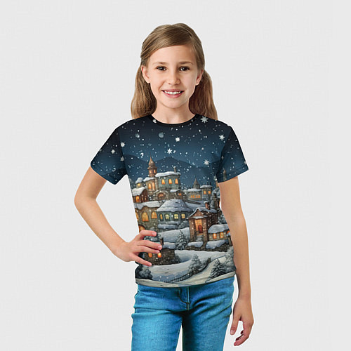 Детская футболка Новогодний городок ночной / 3D-принт – фото 5