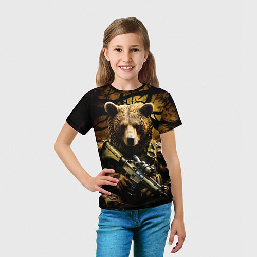 Детская футболка Медведь солдат в дремучем лесу / 3D-принт – фото 5