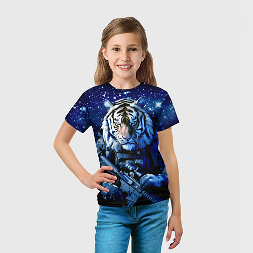 Детская футболка Тигр солдат снег и звезды / 3D-принт – фото 5