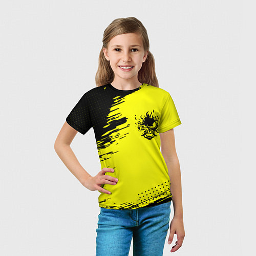 Детская футболка Cyberpunk 2077 краски на чёрном / 3D-принт – фото 5