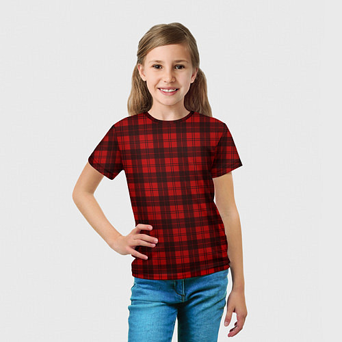 Детская футболка Чёрно-красный клетчатый / 3D-принт – фото 5
