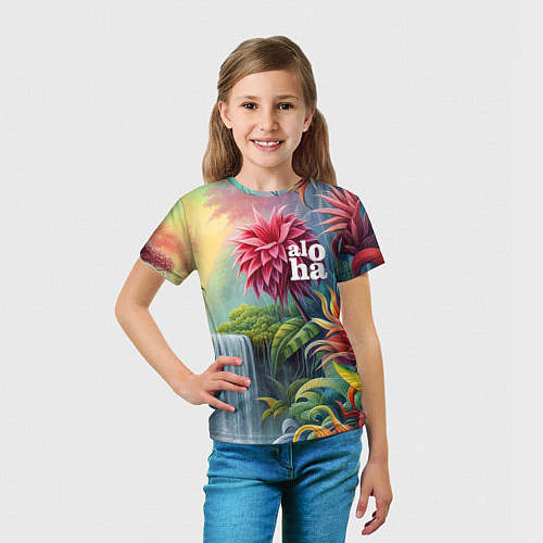 Детская футболка Гавайские тропические цветы - алоха / 3D-принт – фото 5