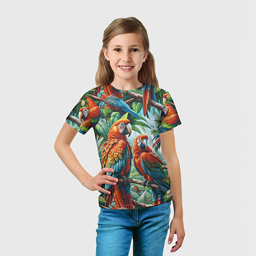Детская футболка Попугаи Ара - тропики джунгли / 3D-принт – фото 5