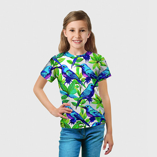 Детская футболка Паттерн маленькое синее колибри / 3D-принт – фото 5