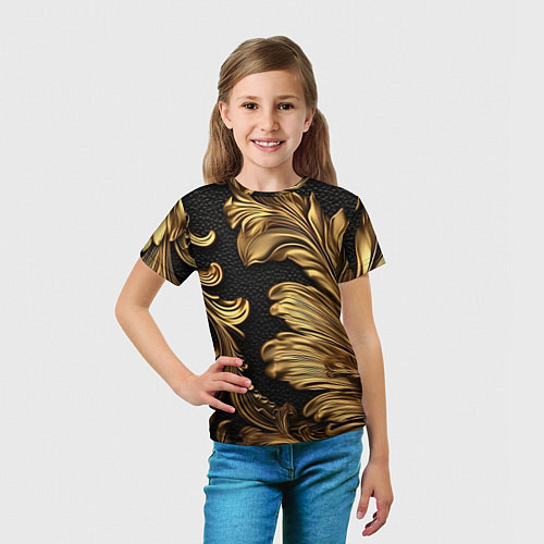 Детская футболка Золотые листья винтажные лепнина / 3D-принт – фото 5