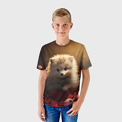Футболка детская Милый ежик в цветах, цвет: 3D-принт — фото 2