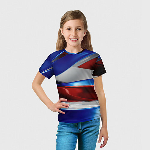 Детская футболка Изогнутая белая синяя красная абстракция / 3D-принт – фото 5