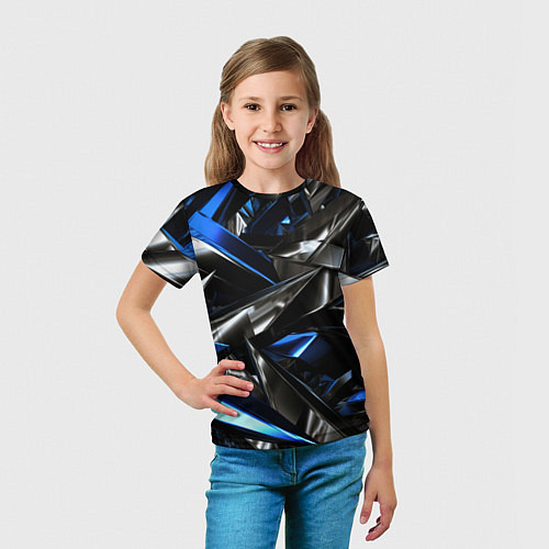 Детская футболка Синие и серебряные вставки абстракции / 3D-принт – фото 5