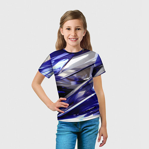 Детская футболка Синие и белые полосы абстракции / 3D-принт – фото 5