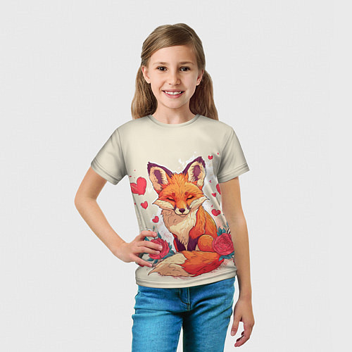 Детская футболка Влюбленная лисичка в сердечках / 3D-принт – фото 5