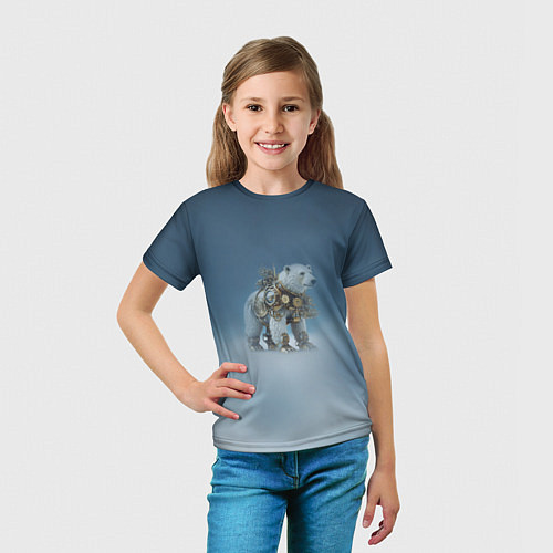 Детская футболка Белый северный медведь в стиле стимпанк / 3D-принт – фото 5