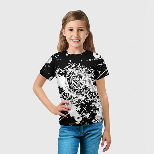 Детская футболка Manchester City краски чёрно белые / 3D-принт – фото 5