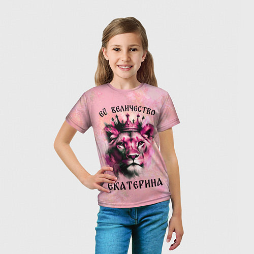 Детская футболка Её величество Екатерина - львица / 3D-принт – фото 5