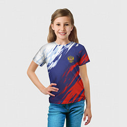 Футболка детская Россия Sport брызги красок триколор, цвет: 3D-принт — фото 2
