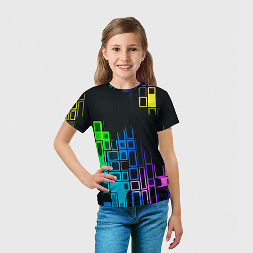 Детская футболка Разноцветные прямоугольники на чёрном фоне / 3D-принт – фото 5