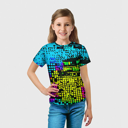 Детская футболка Разноцветный глитч на чёрном фоне / 3D-принт – фото 5