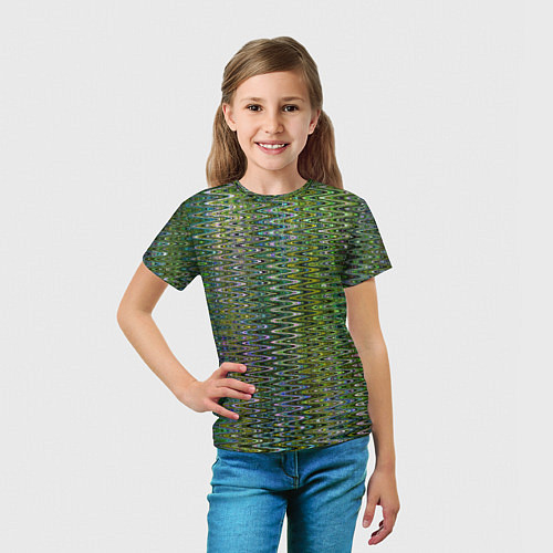 Детская футболка Волнистый зигзаг зеленый с переливами цветными / 3D-принт – фото 5