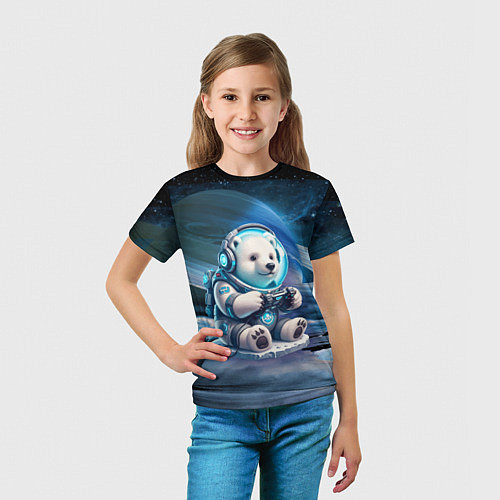 Детская футболка Белый медвежонок кибер геймер / 3D-принт – фото 5