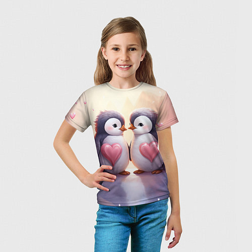 Детская футболка Два влюбленных пингвина / 3D-принт – фото 5