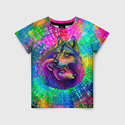 Детская футболка Цветные волк с волчицей