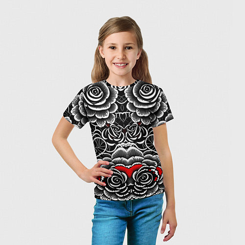 Детская футболка Серые паттерны цветы / 3D-принт – фото 5