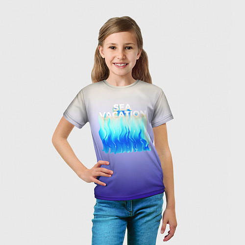 Детская футболка Отдых на море слова на абстрактном морском фоне / 3D-принт – фото 5