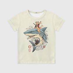 Футболка детская Кот якудза верхом на акуле, цвет: 3D-принт