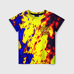 Футболка детская Герб РФ огненный стиль текстура, цвет: 3D-принт