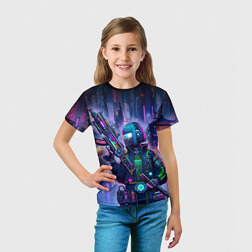 Детская футболка Неоновый город - Киберпанк / 3D-принт – фото 5