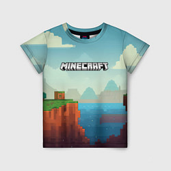 Футболка детская Minecraft logo квадратный мир, цвет: 3D-принт