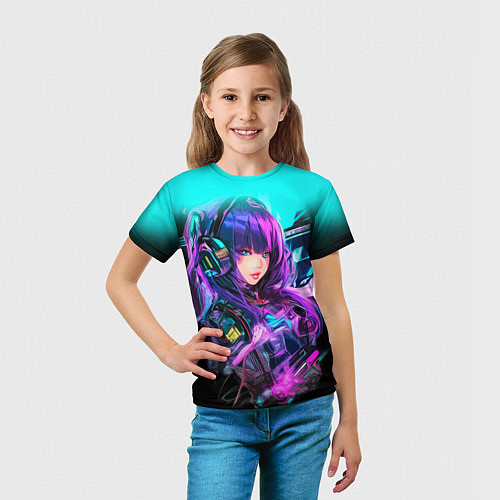 Детская футболка Киберпанк Аниме девушка / 3D-принт – фото 5