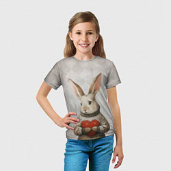 Футболка детская Влюблённый кролик в свитере с сердцем, цвет: 3D-принт — фото 2