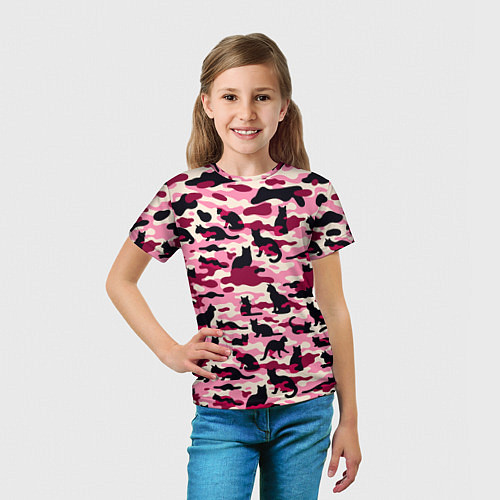Детская футболка Камуфляжные розовые котики / 3D-принт – фото 5