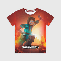 Футболка детская Персонаж Minecraft пробирается сквозь огонь, цвет: 3D-принт