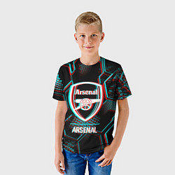 Футболка детская Arsenal FC в стиле glitch на темном фоне, цвет: 3D-принт — фото 2