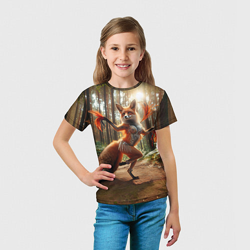 Детская футболка Лиса Шаманка танцует зажигательный танец в лесу / 3D-принт – фото 5